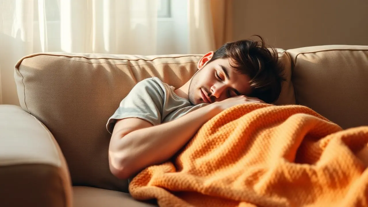 Tired person resting under a warm blanket during slow recovery